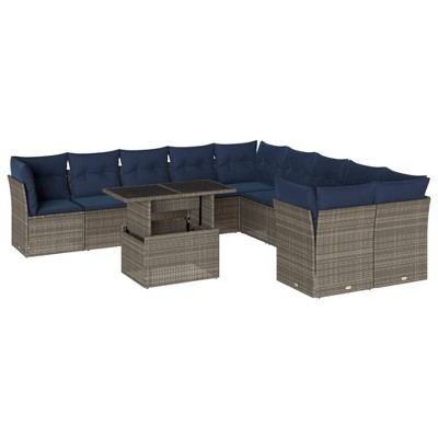 vidaXL 11 Piece Garden Sofa Set with Cushions Poly Rattan - Gray