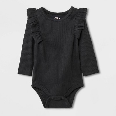 Image of Baby Girls' Ruffle Bodysuit - Cat & Jack™ Black 0-3M