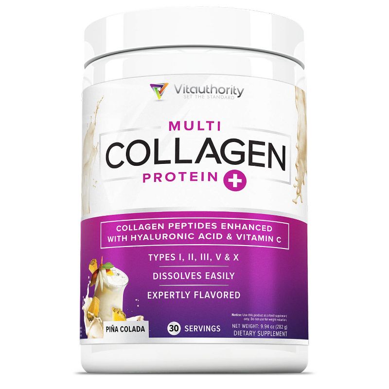 Multi Collagen Protein Plus, Pina Colada, Vitauthority, 285gm, 1 of 5