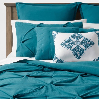 8pc King Montvale Pinch Pleat Comforter Set Dark Teal Blue - Threshold™