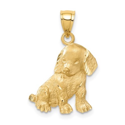 Black Bow Jewelry 14k Yellow Gold Satin & Diamond-Cut Puppy Pendant, 17 x 26mm
