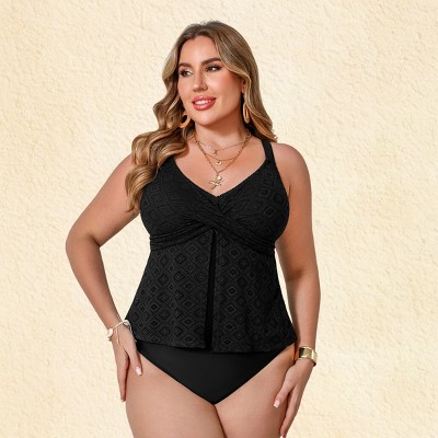 Women's Plus Size Twist-Front Back Tie Tankini Set Bathing Suit - Cupshe