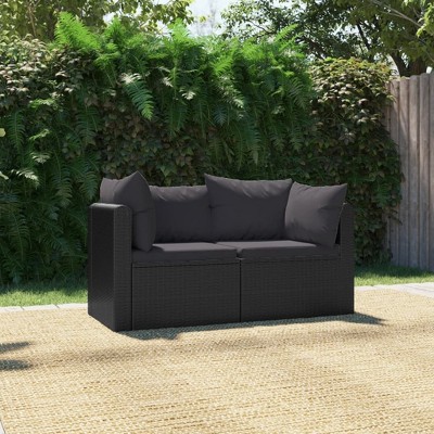 VidaXL 2 Piece Patio Sofa Set with Cushions Poly Rattan Black