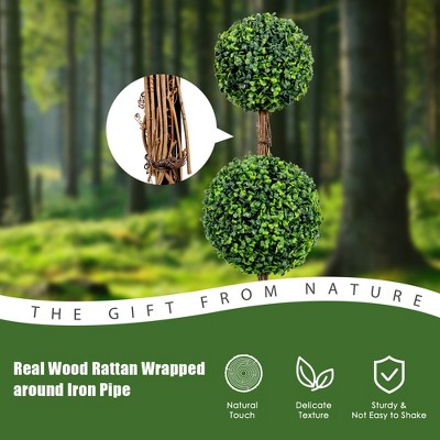 36'' Green Plastic Double Ball Topiary in Cement Pot