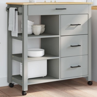vidaXL Kitchen Trolley MONZA 33.1 in.x15.7 in.x35.4 in. Solid Wood Pine