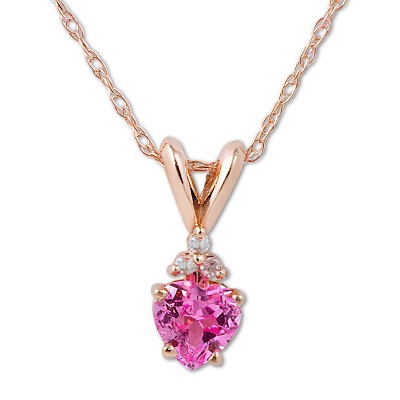 Pompeii3 1/2ct Diamond & Pink Sapphire Heart Pendant 14K Rose Gold