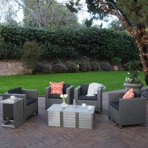 Christopher Knight Home Joanne 8 Piece Patio Set with Rattan Club Chairs and Aluminum C-Shaped Side Tables - 1 of 4