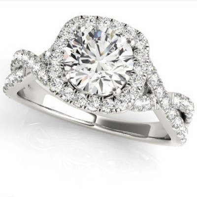 Pompeii3 1 Ct Diamond Cushion Halo Engagement Ring in 14k White Yellow or Rose Gold