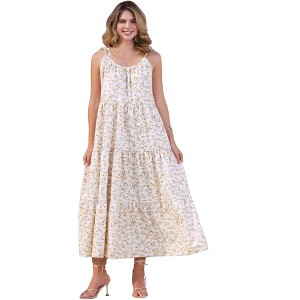 INSPIRE CHIC Women's Floral Tie Shoulder Summer Maxi Boho Sleeveless Casual Dress - 1 of 4