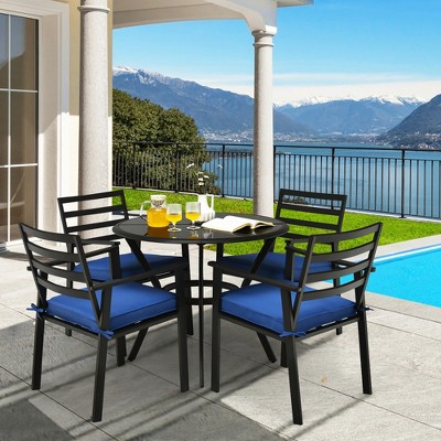 Costway 5pcs Outdoor Patio Dining Chair Table Set Cushioned Sofa Glass