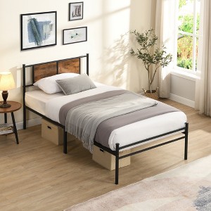 Twin XL Mental Platform Bed with Wood Panel Decoration - 1 of 4