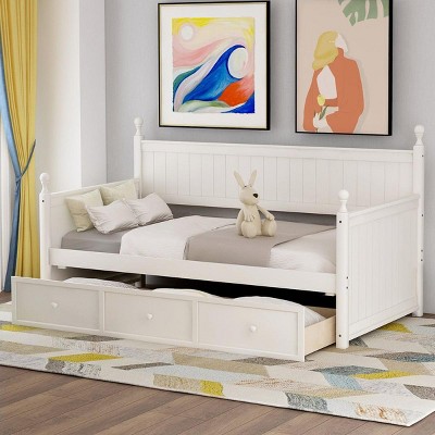Streamdale Wood Daybed with Three Drawers, Twin Size Daybed, No Box Spring Needed, White
