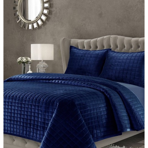 2pc Twin Florence Velvet Oversized, Navy Blue Twin Bedspread