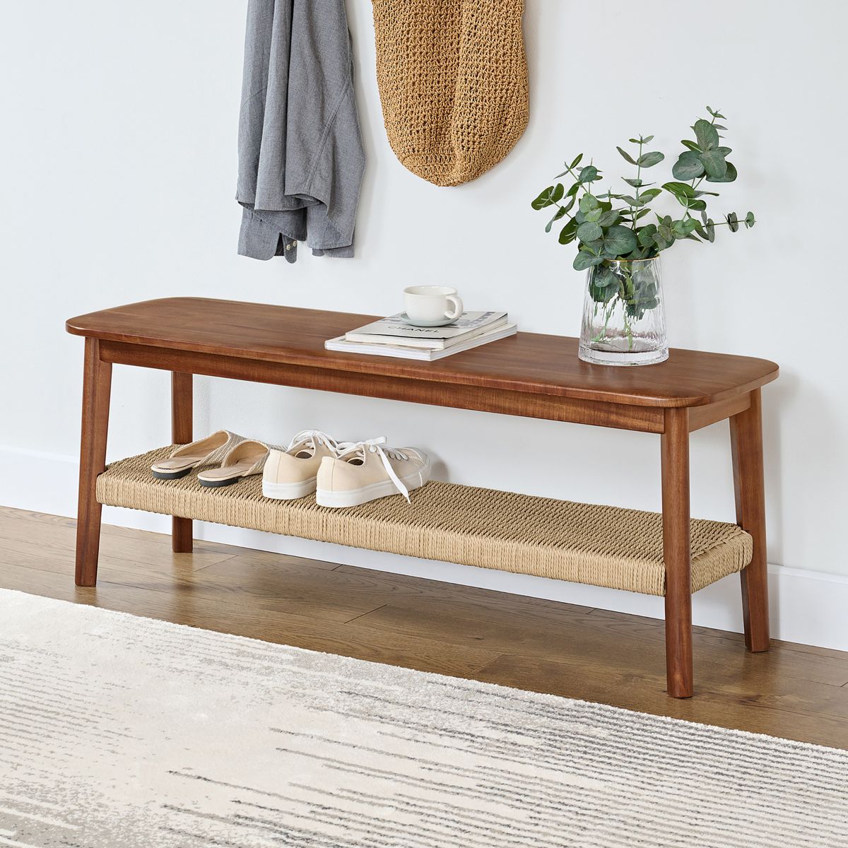 Alaterre Calais 48in Acacia Wood Bench, Chestnut - thumbnail 3
