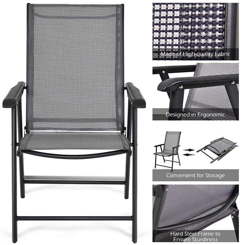 Costway Set of 4 Outdoor Patio Folding Chairs Camping Deck Garden Pool Beach W/Armrest, 5 of 10