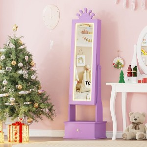 Kids Jewelry Armoire with LED Light, Full-Length Mirror & 3 Drawers - Freestanding Organizer & Vanity Cabinet for Girls' Dress-Up - 1 of 4