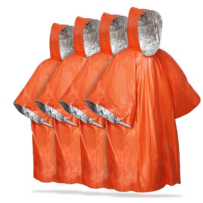 FosPower Emergency Rain Poncho [4 Pack] [Retains 90% Body Heat] Reusable Weather Resistant Raincoat for Men, Women, Adults, Camping, Hiking