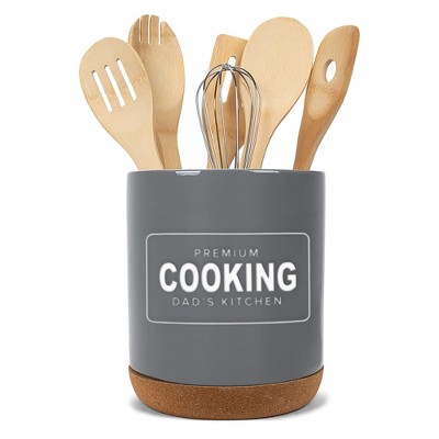 Elanze Designs Dad's Cooking Grey X-Large Cork Bottom Kitchen Utensil Holder