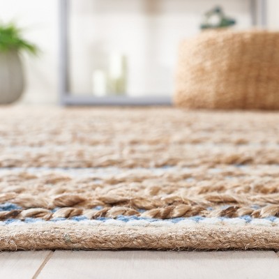 Cape Cod Blue and Beige Cotton Stripe 6' x 9' Handmade Rug