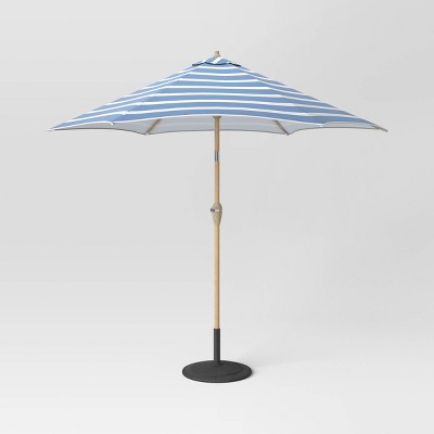 9' DuraSeason Fabric™ Striped Patio Market Umbrella Navy/Linen - Threshold™