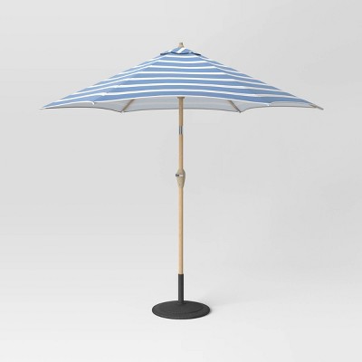 Photo 1 of 9 DuraSeason Fabric Striped Patio Market Umbrella Navy/Linen - Threshold no stand