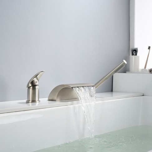 Sumerain Waterfall 3 Hole Roman Tub Faucet With Diverter Brushed Nickel, High Flow Waterfall ...