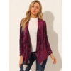 INSPIRE CHIC Women's Shawl Collar Pocket Open Front Velvet Cardigan - 3 of 4