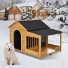 60" Wooden Dog House with Porch, Outdoor Cabin Style Dog Kennel with Asphalt Roof, Side Window, Doors and Elevated Floor for Medium Dogs - Koiai - 2 of 4