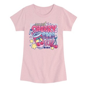 Girls' - Instant Message - Sweet Cherry Soda Pop Fitted Short Sleeve Graphic T-Shirt - 1 of 4