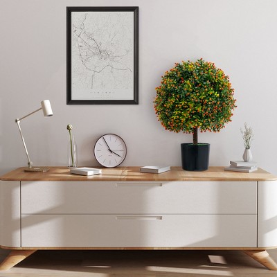 22'' Artificial Boxwood Topiary Ball Tree with Orange Fruits in Cement Pot