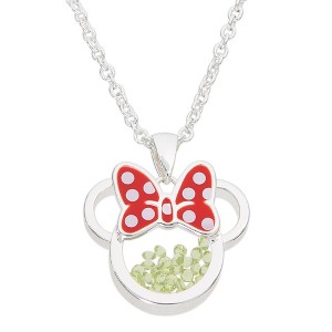Disney Minnie Mouse Womens Silver Plated Birthstone Shaker Necklace, 18+2" - 1 of 4