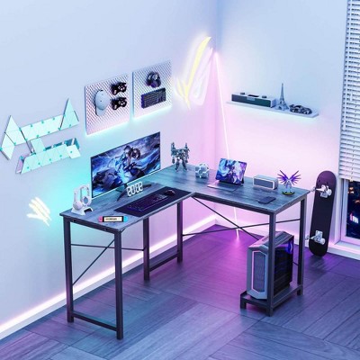 RISOKEYS L Shaped Gaming Desk,with Side Bag Storage Bag for Small Space,Storage Shelf & Hook,for Home Office & Computer Gaming,(Table only)