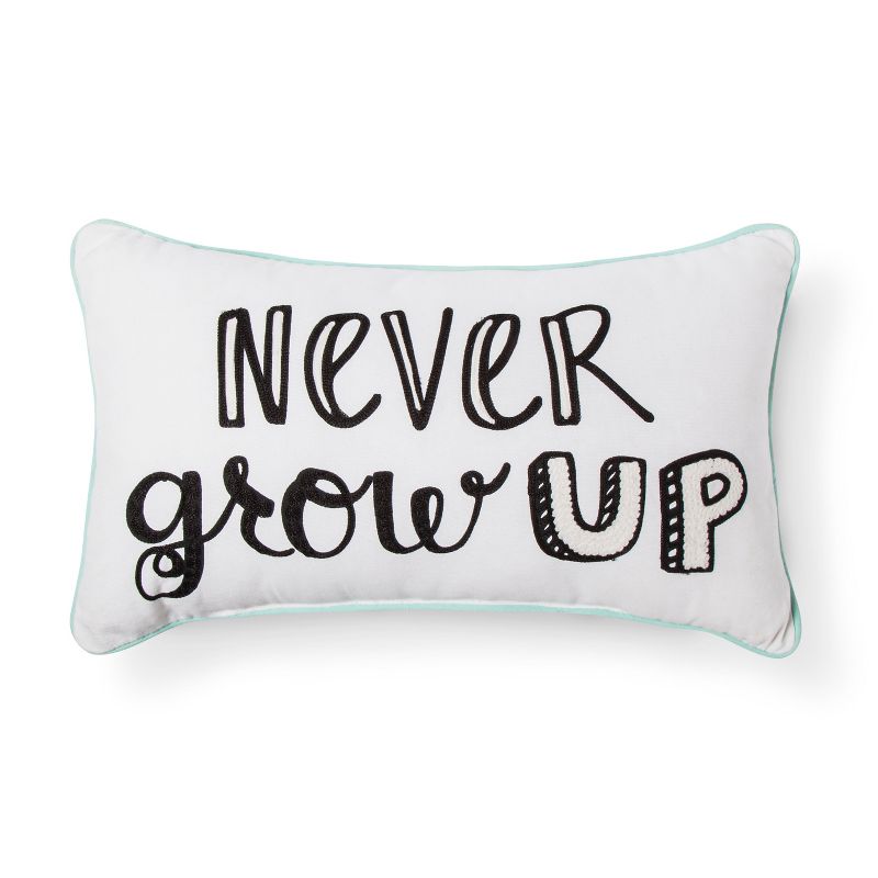 20&#34;x12&#34; Never Grow Up Throw Pillow White/Black - Pillowfort&#8482;, 1 of 2