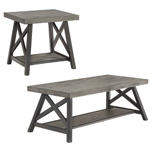 Lanshire Rustic Industrial Metal & Wood End & Cocktail Table Set - Gray - Inspire Q