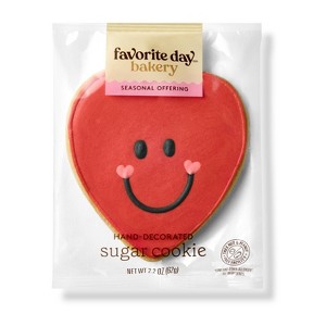 Smiley Heart Cheeks Hand Decorated Valentine's Cookie - 2.2oz - Favorite Day™ - 1 of 3