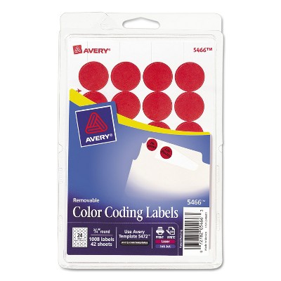 Avery Printable Removable Color-Coding Labels 3/4" dia Red 1008/Pack 05466