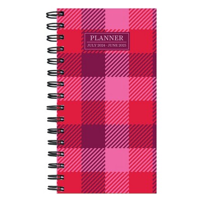 TF Publishing 2025 Weekly/Monthly Planner 6.5"x3.5" Pink Plaid: Pocket Calendar, Small Spiral Bound, All Ages