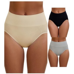 INSPIRE CHIC Women's High Waist Tummy Slimming Elastic Briefs Breathable Butt Lifter Underwear 3 Packs - 1 of 4