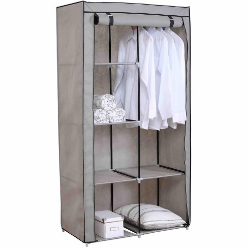 Home Basics 6 Tier Quick Set Up Portable Free Standing Wardrobe Closet Organizer With Breathable Fabric Shelves And 43 Wide Steel Hanging Rod Grey Target