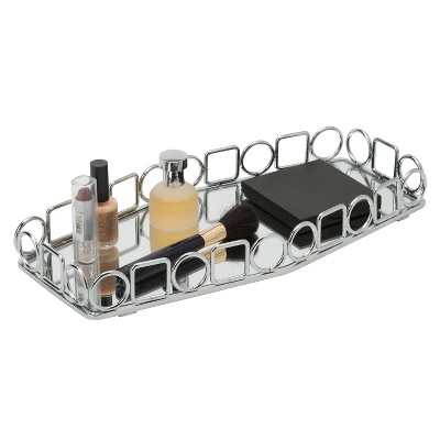Chrome Geometric Mirror Vanity Tray with Steel Frame