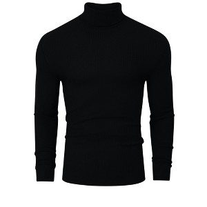 Men's Stretch Muscle Tshirts Turtleneck Long Sleeve Knit Tees Casual Slim Fit Basic Shirt Tops - 1 of 4