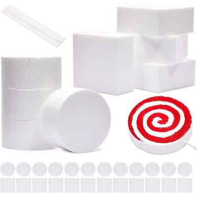 Bright Creations 12 Square Craft Foam Blocks & 12 Circles with 24 Plastic Dowels, for Art and Crafts (White, 4 in)