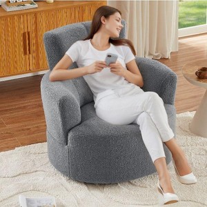 CAVINAS Modern Swivel Accent Barrel Chair with 360-Degree Rotation and Adjustable Headrest, Upholstered Berber Fleece Lounge Chair - 1 of 4
