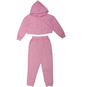 INSPIRE CHIC Womens 2 Piece Outfits Sweatsuit Outfits Hooded Crop Sweatshirt and Jogger Tracksuit Set - 1 of 4