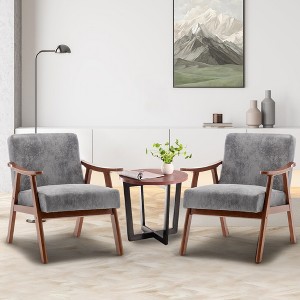 Accent Velvet Armchair, Mid Century Modern Chairs With Ergonomic Backrest, Single Lounge Reading Armchair With Solid Wood Frame For Living Room - 1 of 4
