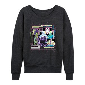 Women's - Disney - Villians Group Vapor Wave Lightweight French Terry Wide Neck Long Sleeve Shirt - 1 of 4
