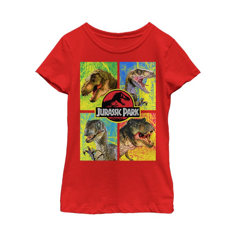 Girl's Jurassic Park T. Rex and Velociraptor T-Shirt, 1 of 5