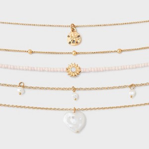 Sand Dollar and Pearl Heart Choker Necklace 5pc Set - Wild Fable