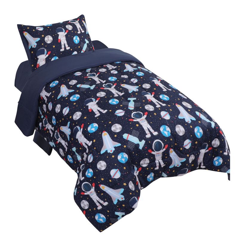 PiccoCasa Polyester Microfiber Space Astronaut Bedding Sets 4 Pcs with 1 Comforter & Pillowcase & Fitted Sheet & Flat Sheet Blue, 2 of 5