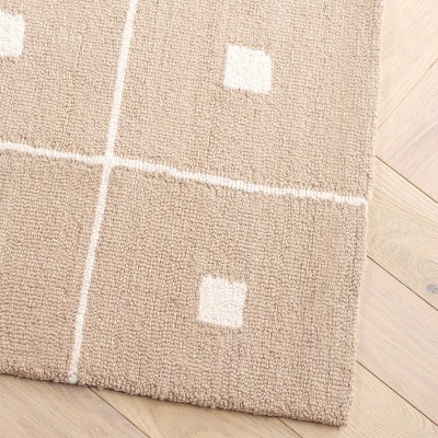 Beige and Ivory Geometric Wool and Synthetic 3' x 5' Area Rug